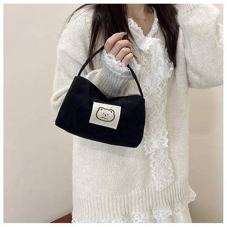 Bear Large Makeup Bag for Women Corduroy Cosmetic bag Make up Bags Zipper Pouch with handle Cosmetic Organizer Toiletry Bag