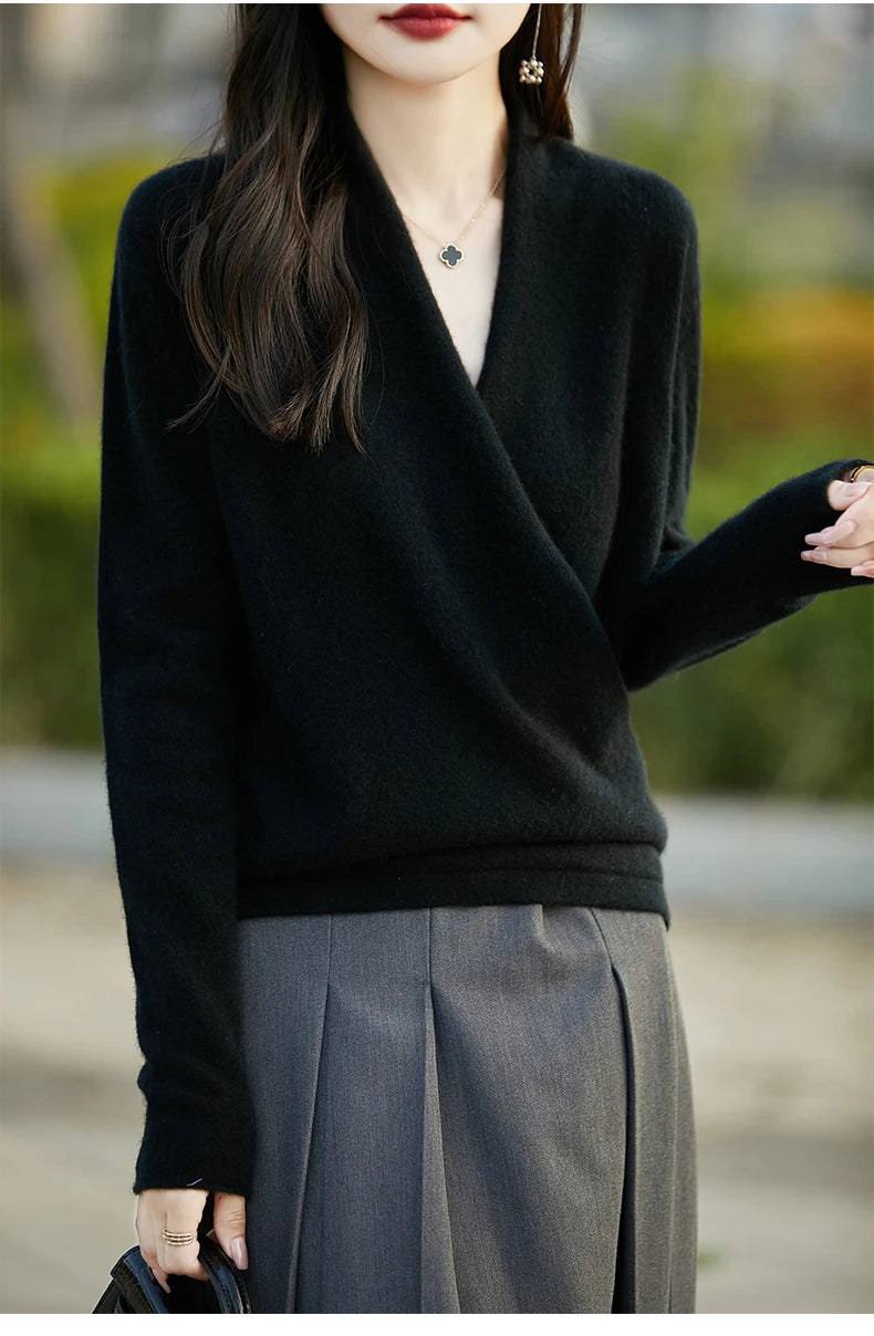 Women's Knitted Cashmere Sweater 100% Merino Wool Thickened Top Loose Long Sleeve Clothing Warm For Autumn And Winter YYY2442