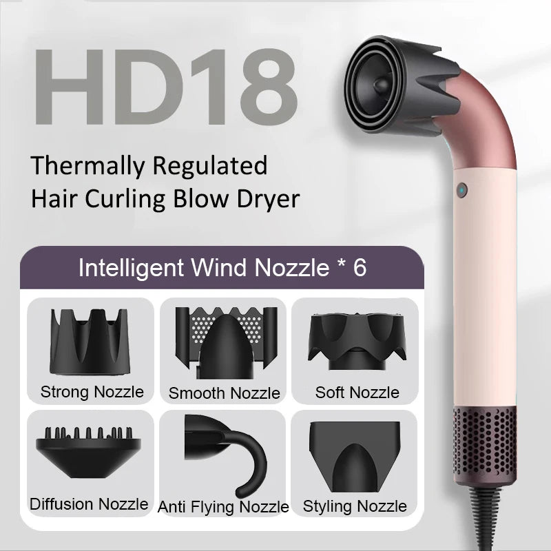 Hair Dryer 1400 Watt High Speed HairDryer Bend Pipe Professinal Hair-care Leafless Negative Ion Styling Tools with 6 Air Nozzles