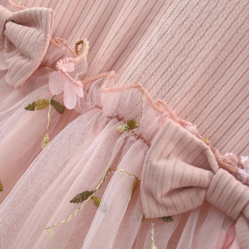 (3 Months -3 Years Old) Autumn And Winter New Pink Baby Girl Princess Dress, Sweet Bow Children'S Long Sleeved Clothes