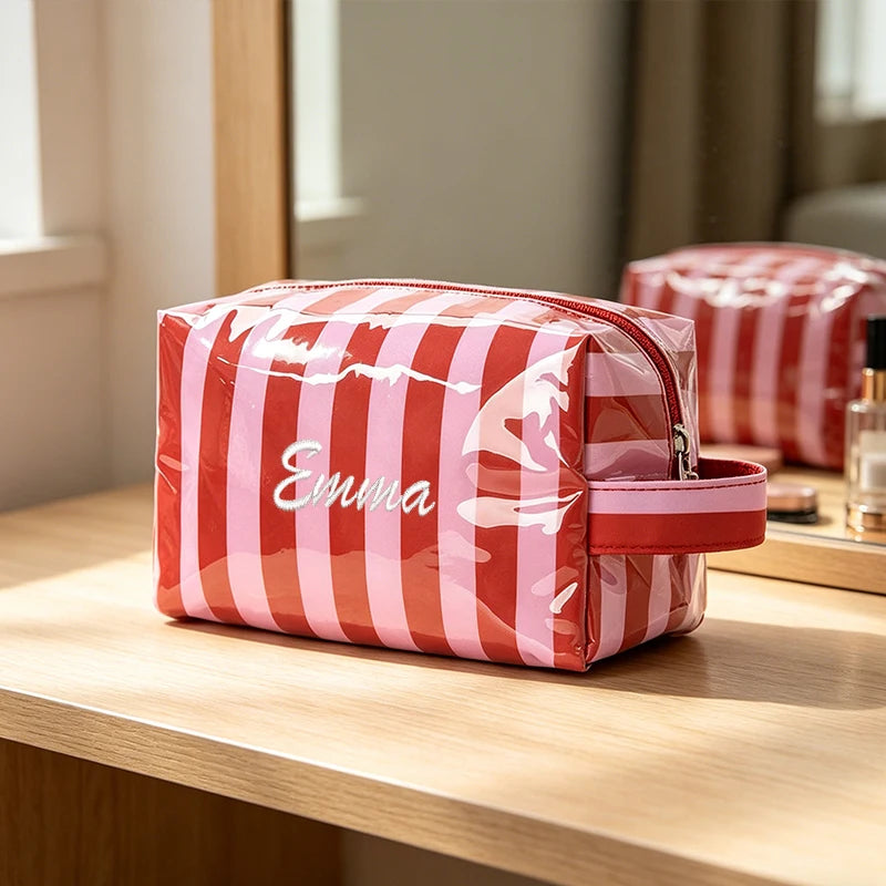 Customised Embroidery/Standard Style 2 Options, Striped Handbag, Makeup Storage Bag, Back-to-School Season, Gift!