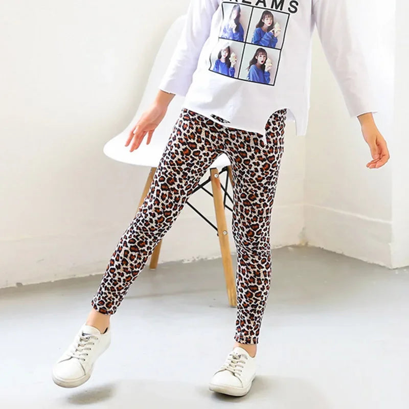 Pantalones para niñas, mallas de estilo coreano para bebés, pantalones elásticos con estampado de leopardo para primavera y otoño, ropa de moda para adolescentes 2024