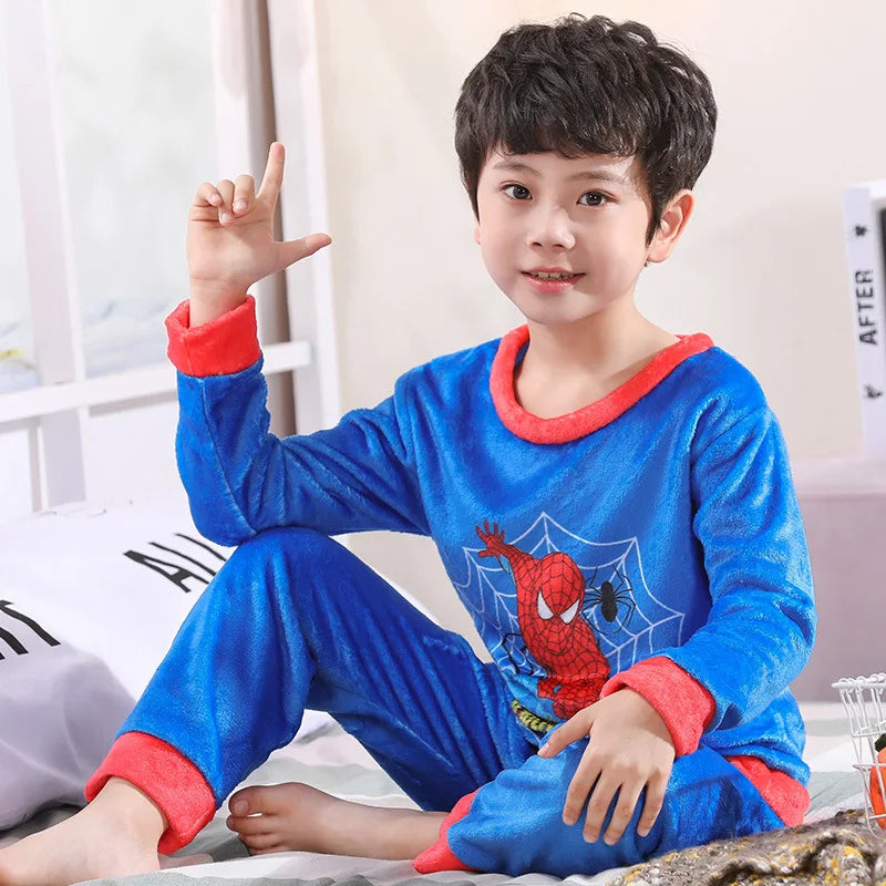 Spiderman Marvels Winter Flannel Pajamas Sets Boys Sleepwear Clothes for Girls Clothing Toddler Plush Suit Casual Kids Homewear