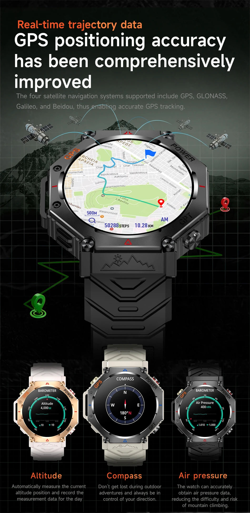 New GPS Positioning Smart Watch Men GPT AI Voice Assistant Bluetooth Call 3ATM Waterproof Compass Outdoor Sports Smartwatch 2025