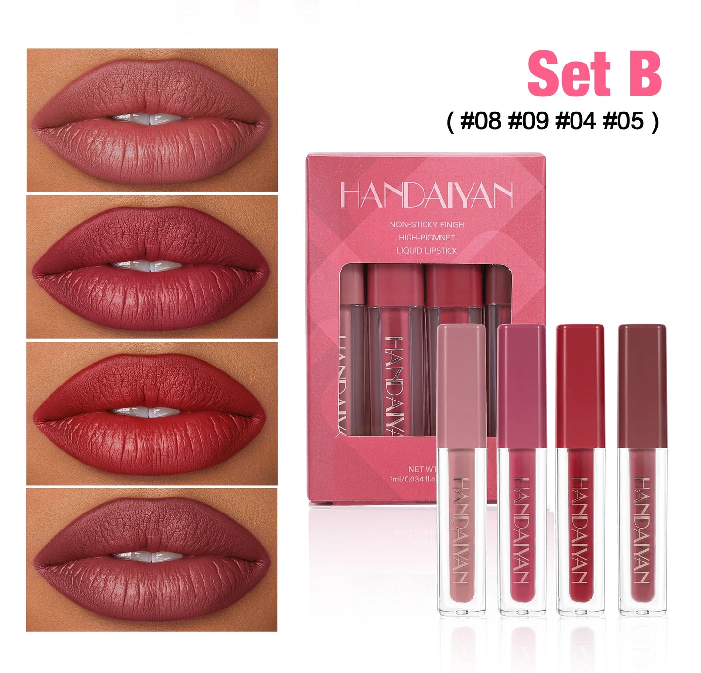 4pcs Velvet Lip gloss Set Liquid Lipstick Kit Easy Color Long Lasting Waterproof Lip Tint Oil Non-Stick Makeup Lip Glaze Set