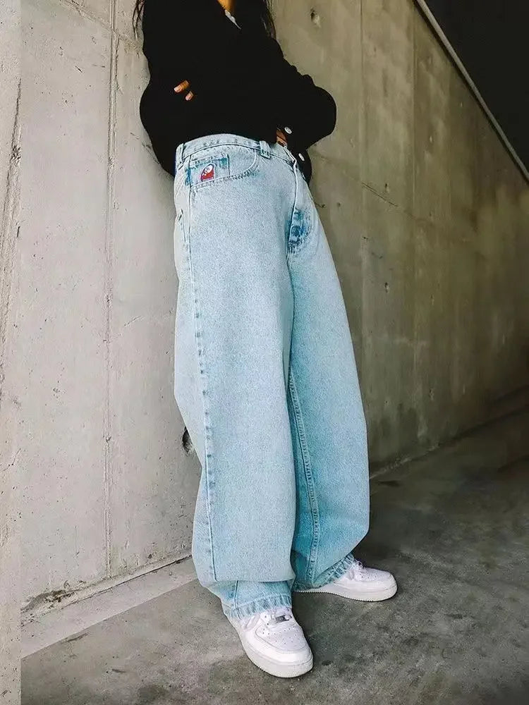 American Streetwear Big Boy Jeans Y2K Pants Cartoon Graphic Embroidery Baggy Jeans Men Womens Harajuku High Waisted Wide Trouser