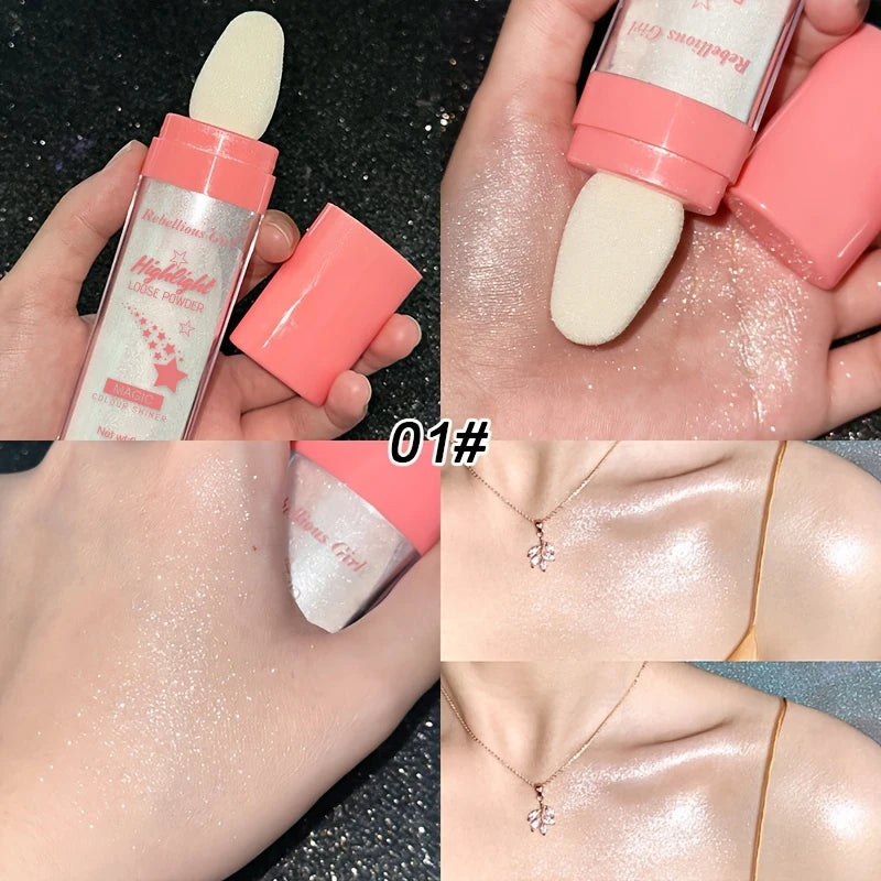 3 Colors Glitter Fairy Highlight Pat Powder Bride Wedding Highlight Powder Body Glitter Powder Shiny Powder Multifunction Makeup