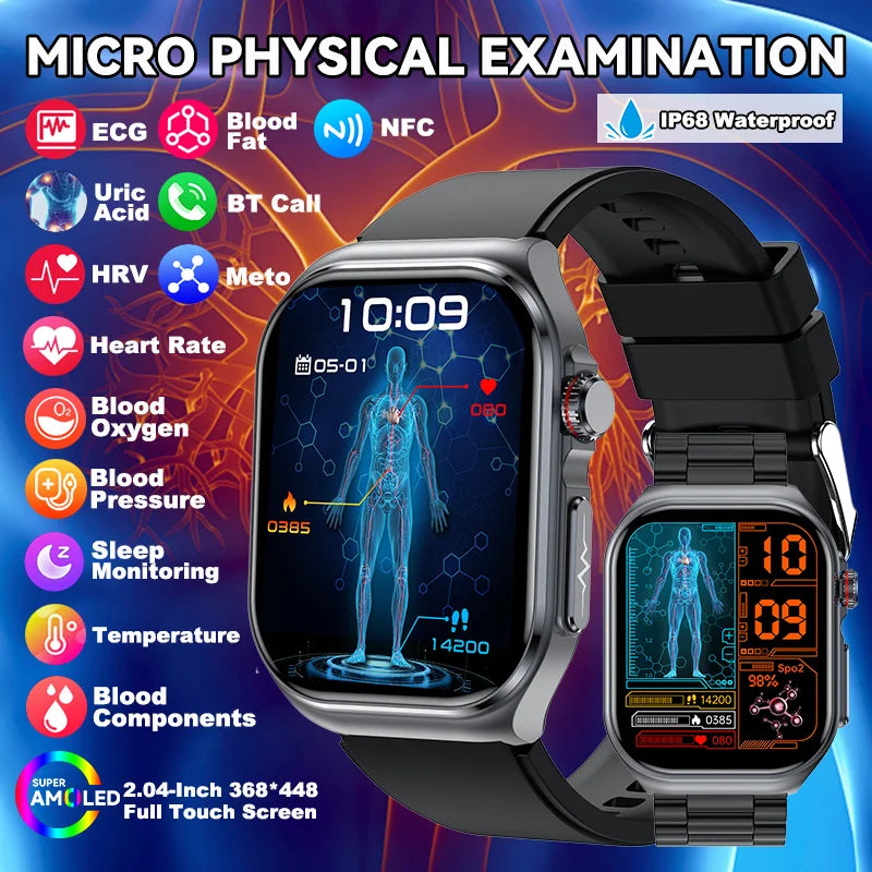 LIGE New ECG+PPG Smart Watch Micro Physical Examination Blood Lipids Uric Acid NFC Bluetooth Call Health Smartwatch Men Women