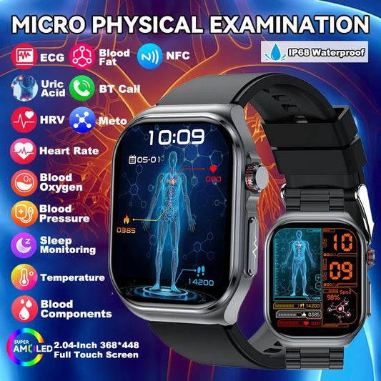LIGE New ECG+PPG Smart Watch Micro Physical Examination Blood Lipids Uric Acid NFC Bluetooth Call Health Smartwatch Men Women