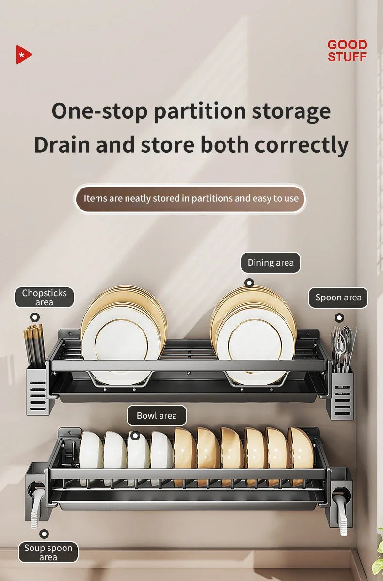 Floating Wall Drainer for Kitchen Dishes Multifunction Divider Spoon Kitchen Accessories Holder Organizers Storage Shelf Rack