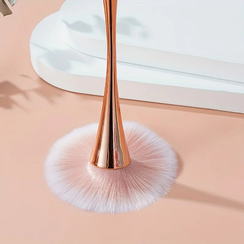 Rose Golden Fan Makeup Brush, Cosmetic Brush Loose Powder, Highlighting Brush Blush - Soft Hair Makeup Fixing