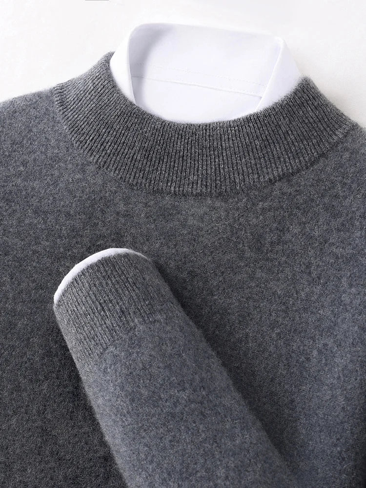 100% Pure Cashmere Men's Sweater Half High Neck Pullover Youth Business Casual Long Sleeve Jumper Spring/Autumn High-End Jacket