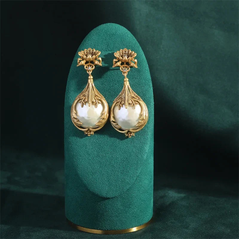 Baroque Style Freshwater Pearls Necklace Jewelry Sets For Women Gold Color Wedding Ring Set Bridal Nightwear Pendant 2025 Trend