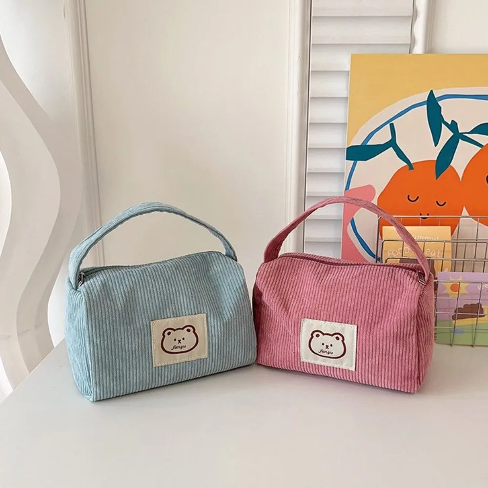 Bear Large Makeup Bag for Women Corduroy Cosmetic bag Make up Bags Zipper Pouch with handle Cosmetic Organizer Toiletry Bag