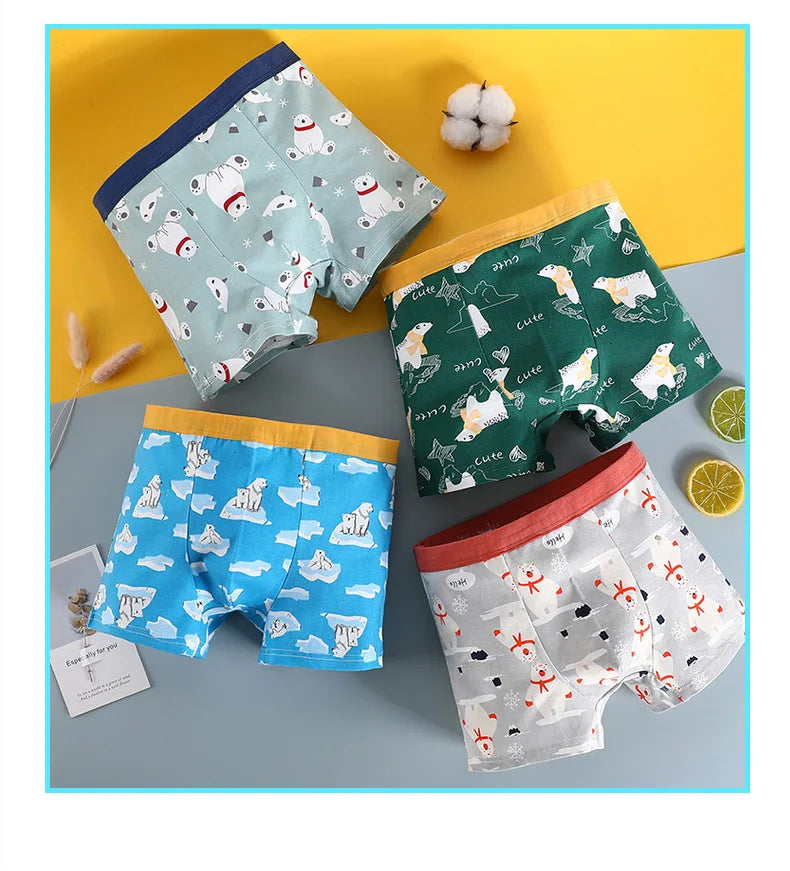 Boys 4 Pcs/lot Underwear Teenagers Panties Boxers Cartoon Printed Shorts for Kids Children's Clothing Baby 100% Cotton Briefs