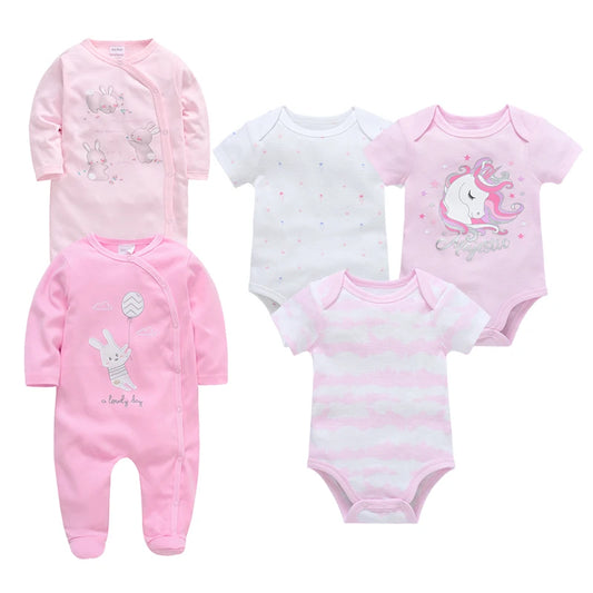 5Pcs Baby Rompers Girls Pink Clothing Newborn Bodysuit 100 Cotton Girls Unicorn Pajamas Overalls 0-12 Months Free Shipping