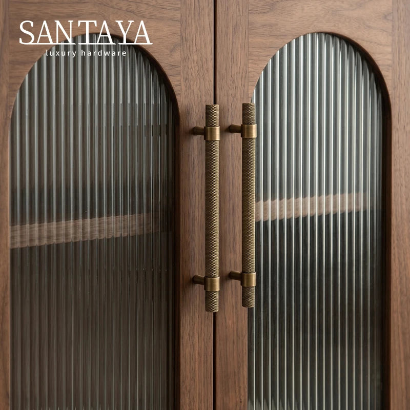 Santaya Solid Antique Brushed Brass Handles Kitchen Cabinet Pulls Bedroom Wardrobe Drawer Knobs Furniture Bronze Handle