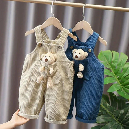 Children's Bear Corduroy Overalls Spring Autumn Kids Clothes Toddler Overalls Boys Girls Casual Pants Baby Girl Jumpsuit 1-3Y