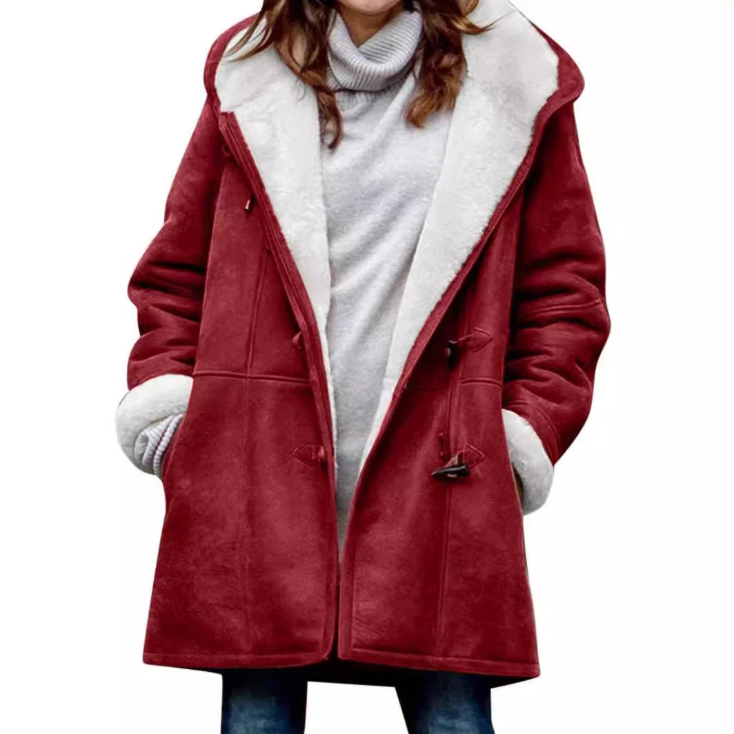 Winter Women's Sherpa Jacket Casual Trendy Warm Fleece Lined Pocket Overcoat Hooded Parka Toggle Buttons Coats Velvet Outerwear