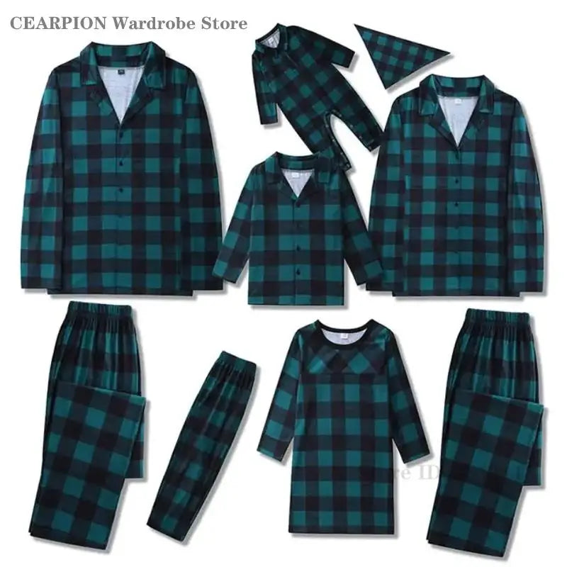 Christmas New Year's Pajamas Set Plaid Adults Kids Matching Sleepwear Spring Autumn New Home Wear Nightwear Family Pijama Mujer