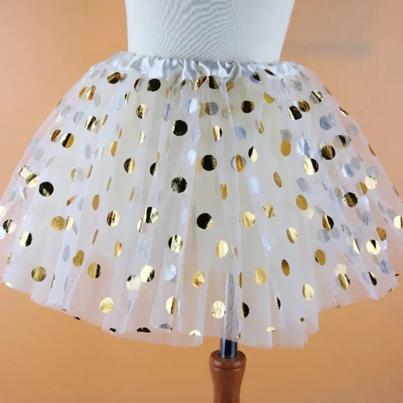 Children Toddler Girl Multi Layers Pleated Tutu Skirt Solid Color Glitter Gold P