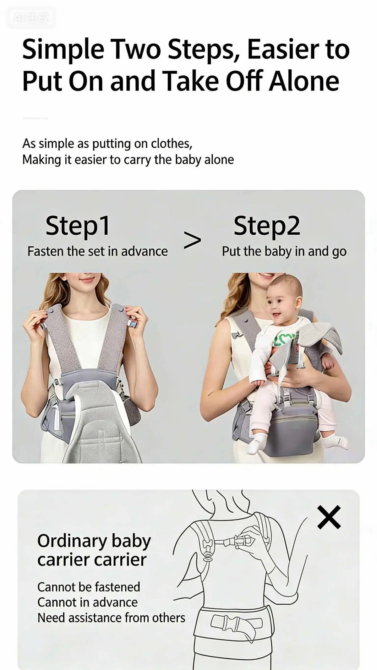 Newborn 2026 Ergonomic Baby Carrier Backpack Infant Baby Hipseat Carrier Front Facing Ergonomic Kangaroo Baby Wrap Sling Travel
