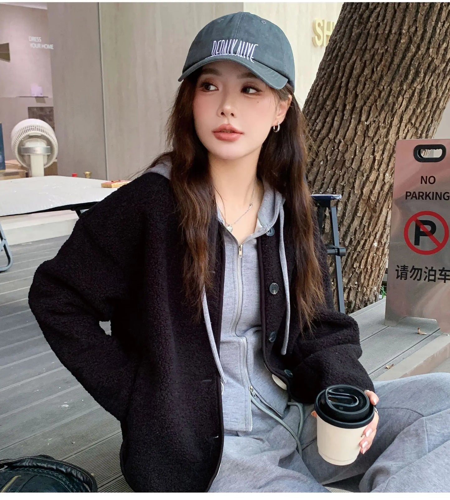 Round Neck Imitation Cashmere Jacket for Women Autumn Winter New Polar Fleece Casual Cardigan Long-sleeved Loose Top