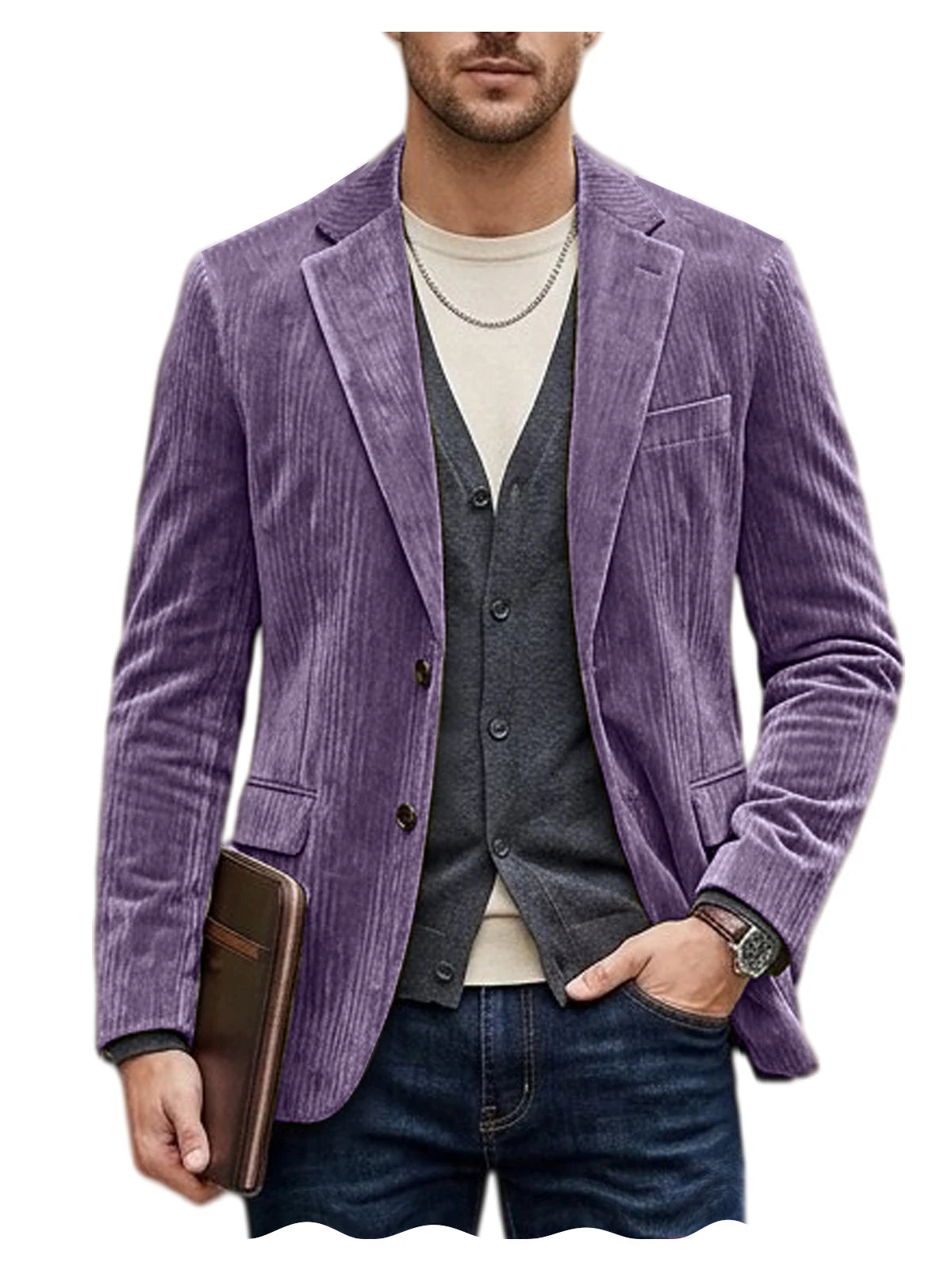 Men's Corduroy Blazer Jacket Casual Double-Sided Snow Cotton Slim Fit Notched Lapel Sport Coat for Business Daily Wear