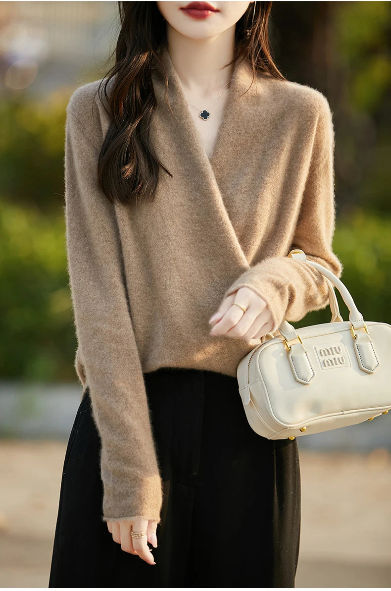 Women's Knitted Cashmere Sweater 100% Merino Wool Thickened Top Loose Long Sleeve Clothing Warm For Autumn And Winter YYY2442