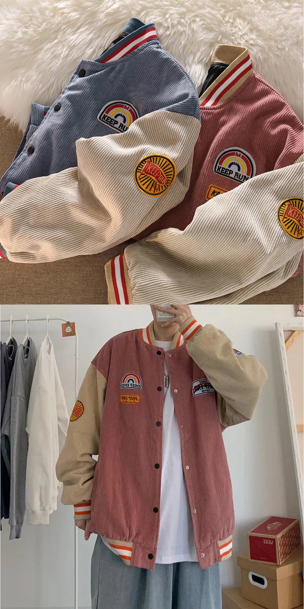 Men Baseball Jackets Spring Autumn New Embroidered Letters Corduroy Loose Coat Tracksuit Harajuku Retro Uniform Men's Clothing