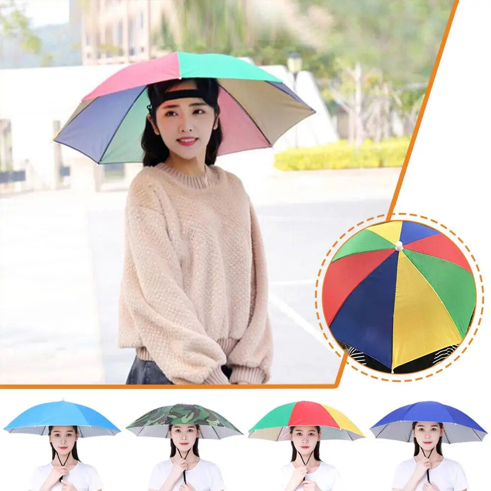 Summer Rain Umbrella Hat Foldable Sun Shade Waterproof Fishing Headwear Cap Beach Head Hats UV Protection Sunscreen