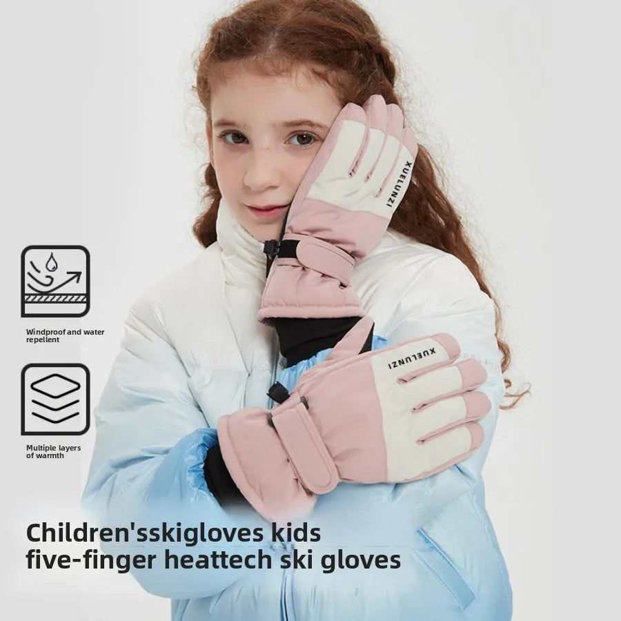 Kids Winter Ski Gloves Waterproof Thermal Snow Gloves for Boys Girls Outdoor Cold Weather Mittens for Cycling Riding and Sports