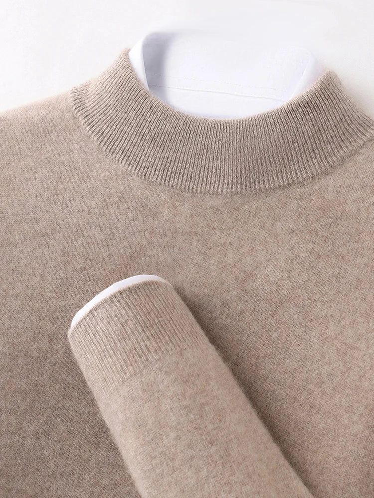 100% Pure Cashmere Men's Sweater Half High Neck Pullover Youth Business Casual Long Sleeve Jumper Spring/Autumn High-End Jacket