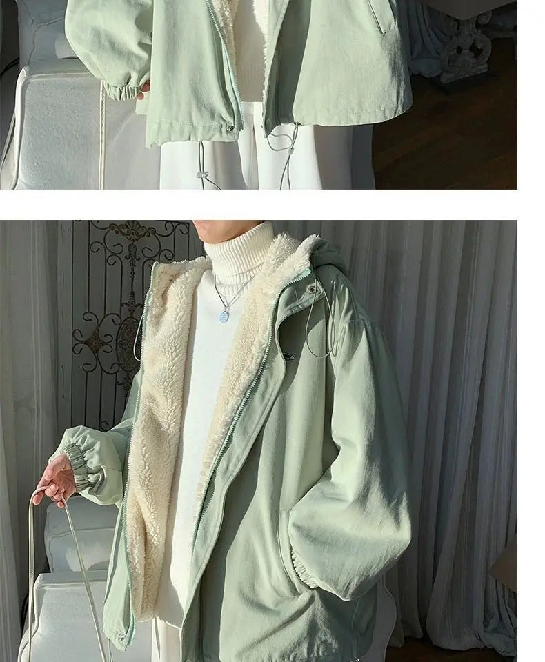 Lamb wool Jacket Women's 2025 Autumn winter New Korean version Loose Workwear Student cotton Jackets Female Hooded Warm Coat