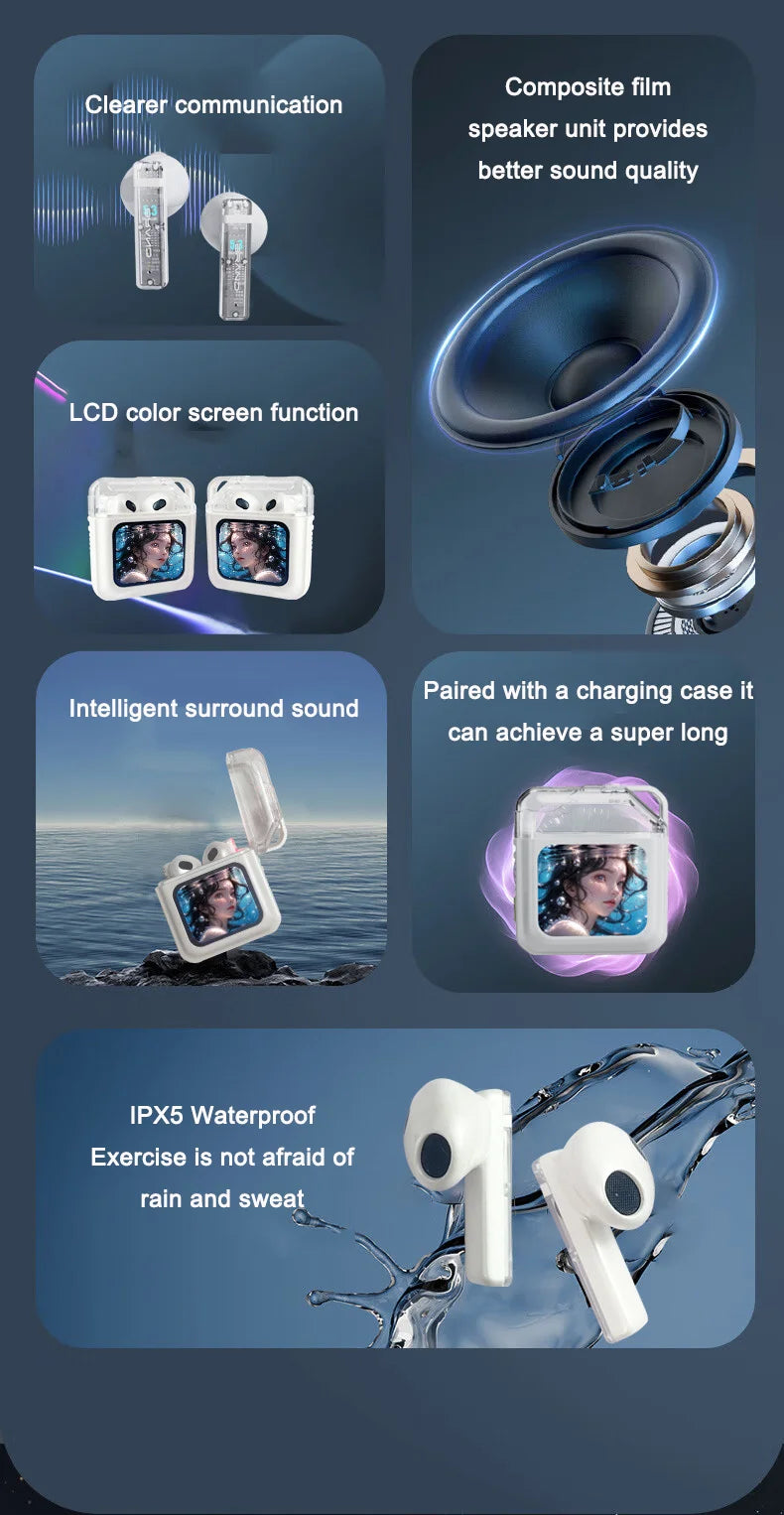 Bluetooth Touch Screen Earphone Noise Reduction Half In Ear Style Multi Function Long Battery Life Listen Music Phone Call
