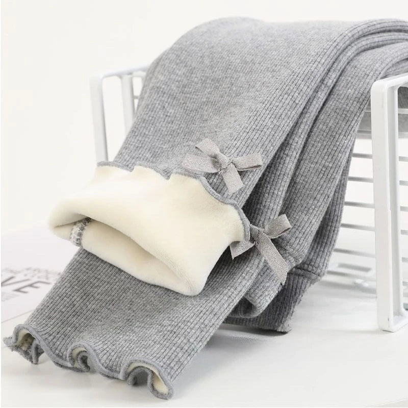 Autumn Winter Sweet Girls Legging Pants Kids Thick Warm Trousers Winter Warm Plush Trousers Elastic Waist Leggings Kids Pants