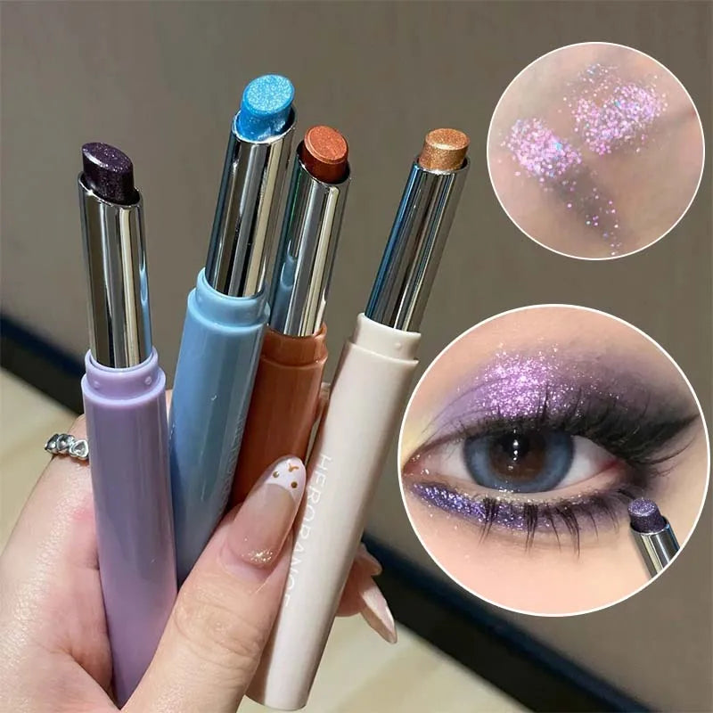Punk Purple Metallic Eyeshadow Stick Waterproof Lasting Pearlescent Glitter Eye Shadow Highlight Eyeshadow Fine Shiny Eye Makeup