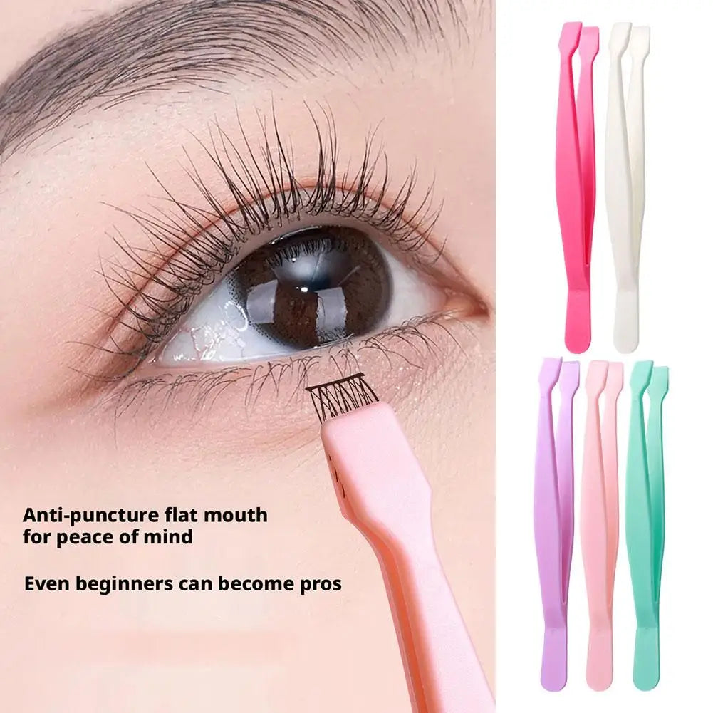 Flat Head Eyelash Tweezers for DIY Cluster Lashes, Anti-Adhesive Lash Applicator Tool, Safe Makeup Tool for Beginners