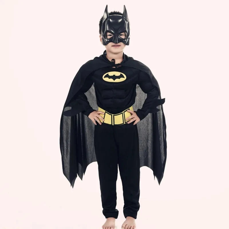 Kids Bat Cosplay Jumpsuit Hero Costume Suit with Cape Mask Men Superhero Wayne High Quality Halloween Carnival Party