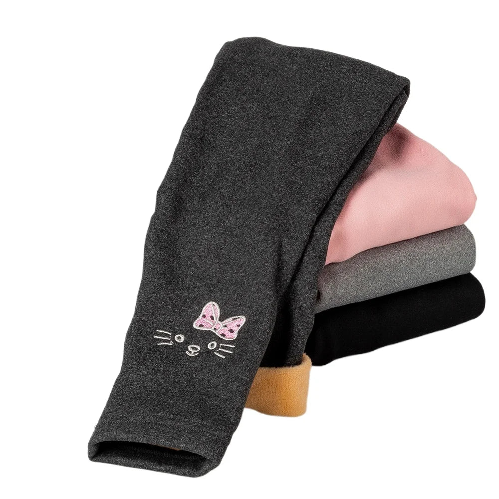 Girls Winter Fleece-lined Leggings Thermal Tights for Outdoor Wear Thickened Warm Pants Multi-Color Cute Patterns