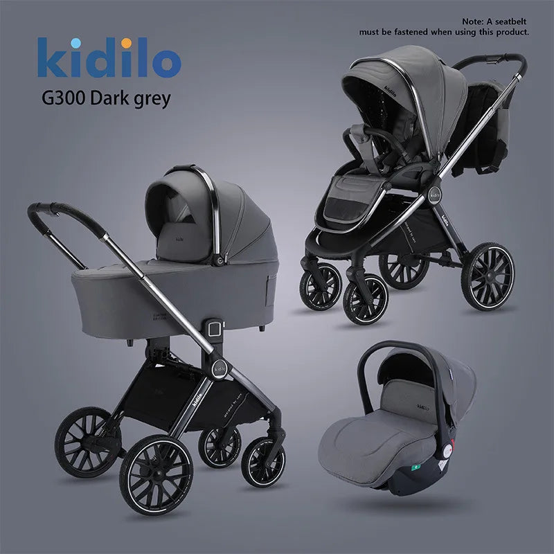 High-view 3-in-1 Baby Stroller Reversible Baby Stroller with Carrier Newborn Baby Stroller Shock Absorption Foldable