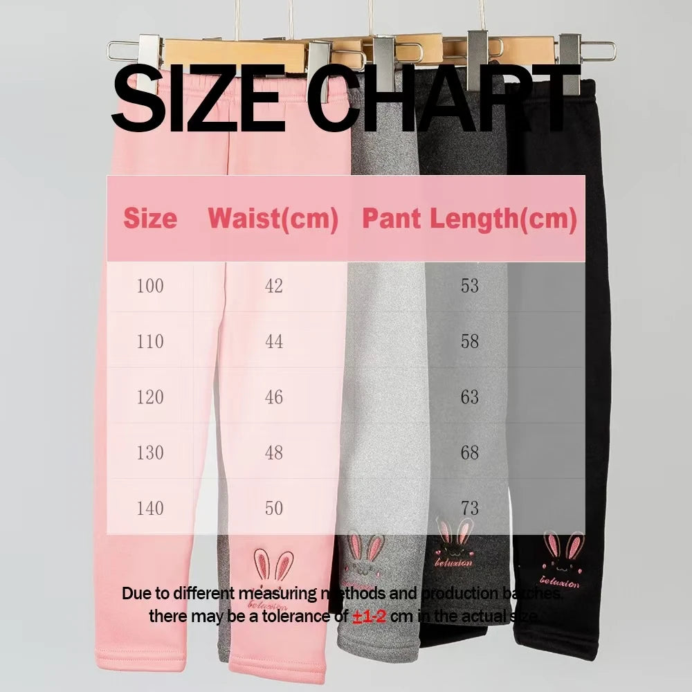 Girls Winter Fleece-lined Leggings Thermal Tights for Outdoor Wear Thickened Warm Pants Multi-Color Cute Patterns