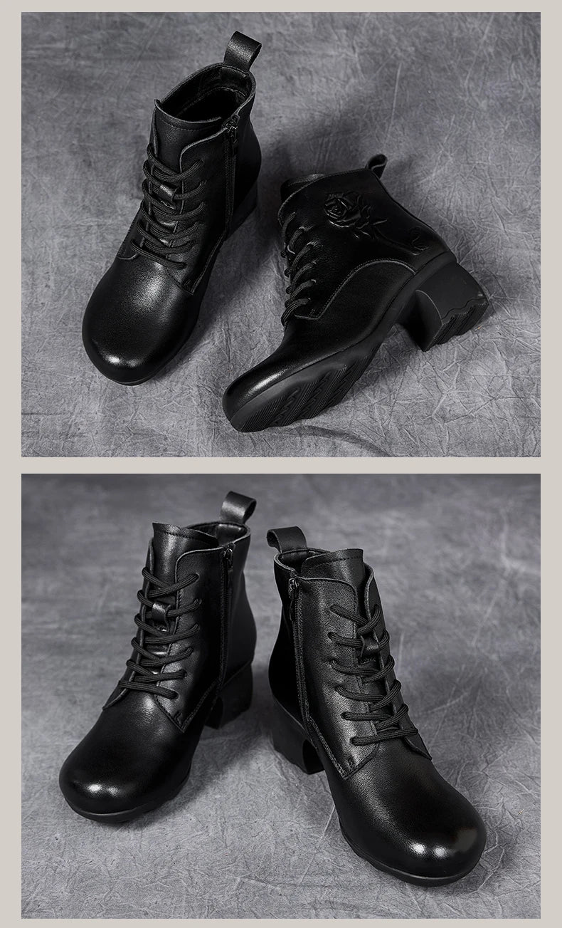 GKTINOO Spring Autumn Women Boots Genuine Leather High Heels Ankle Boots For Women Shoes Retro Handmade Zipper Short Boots