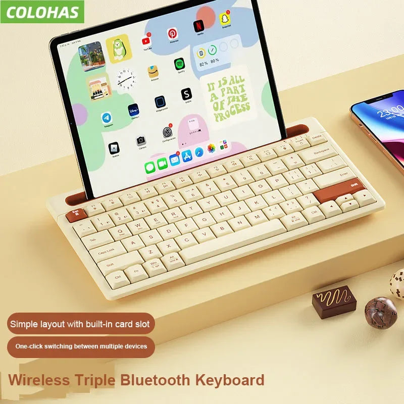 Wireless Bluetooth Keyboard 87 Keys Three-mode Silent Mini Mute Keyboard For Notebook IPad Laptop Desktop Tablet Computer