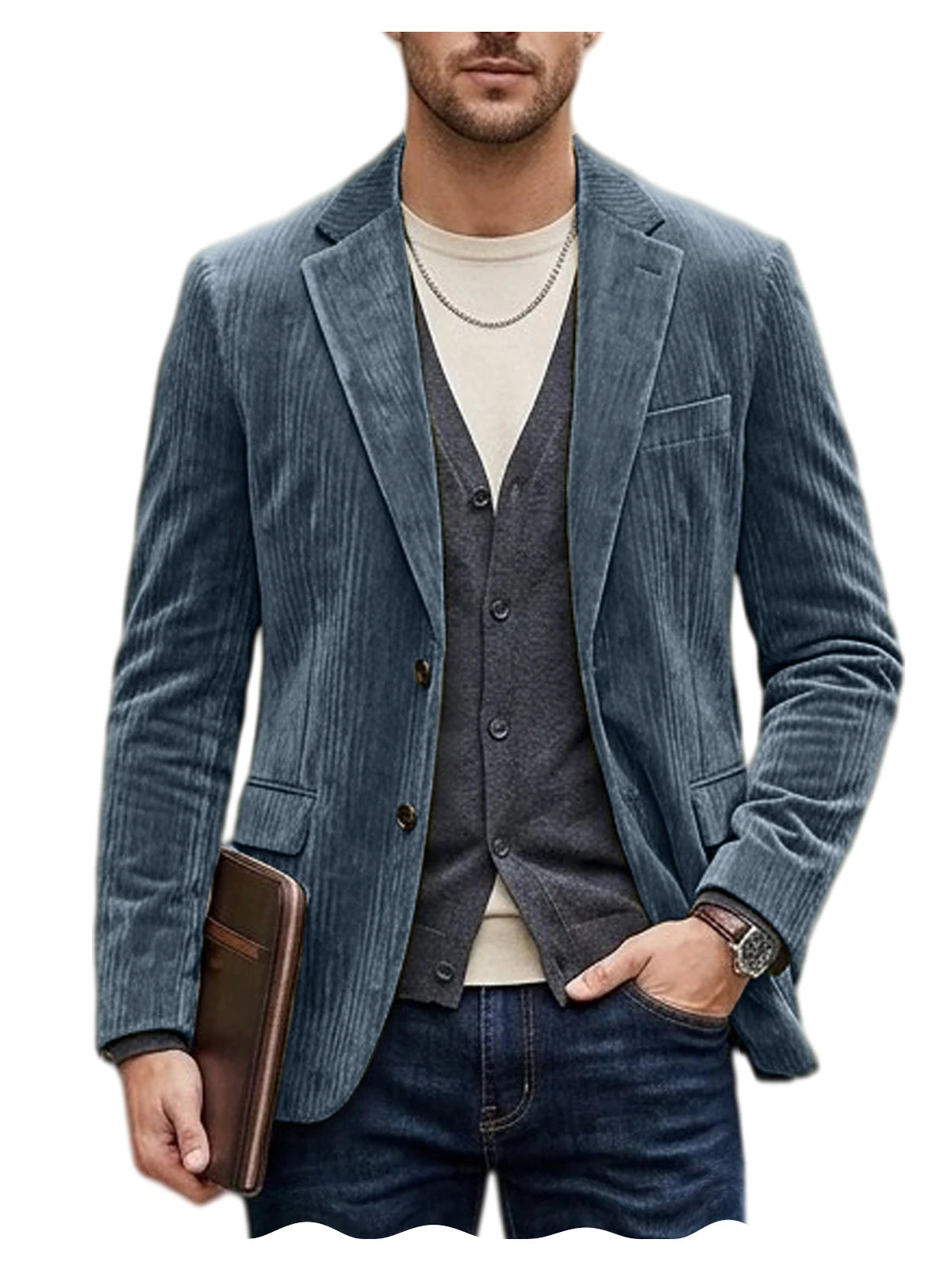 Men's Corduroy Blazer Jacket Casual Double-Sided Snow Cotton Slim Fit Notched Lapel Sport Coat for Business Daily Wear
