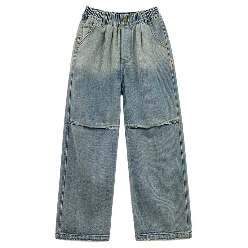 Kids Boys Jeans Blue Elastic Waist Denim Pants 5 6 7 8 9 10 11 12 13 14Years Old Children's Clothing Loose Casual Boys Trousers