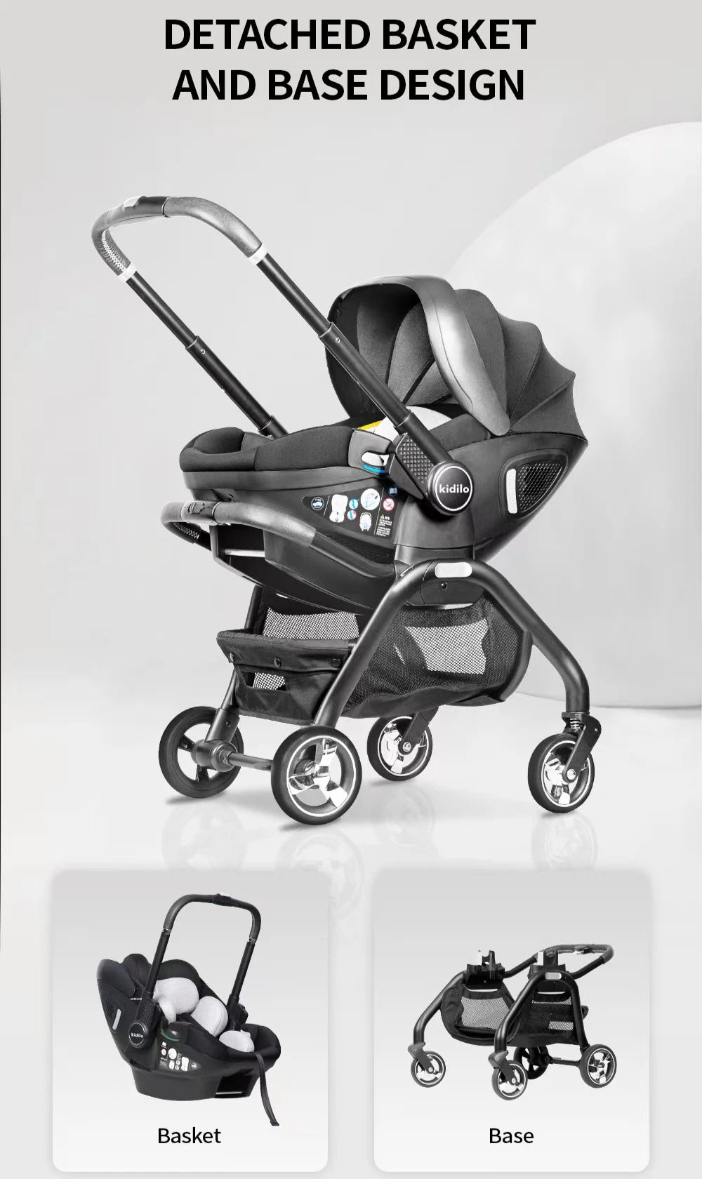 Kodilo baby safety stroller, child safety seat, newborn baby sleeping basket can be pushed in both directions Easy to operate