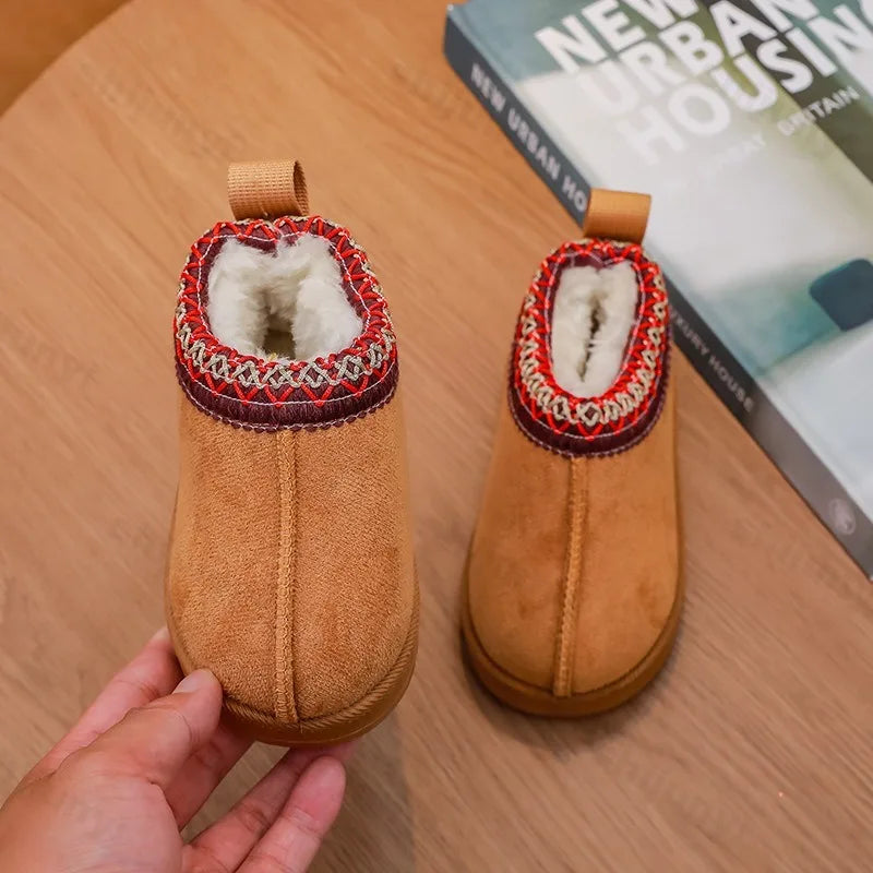 Baby Warm Snow Boots Winter 2026 New Fashion Children's Ankle Boots Girls Low-top Cotton Shoes Boys Plush Suede Short Boots