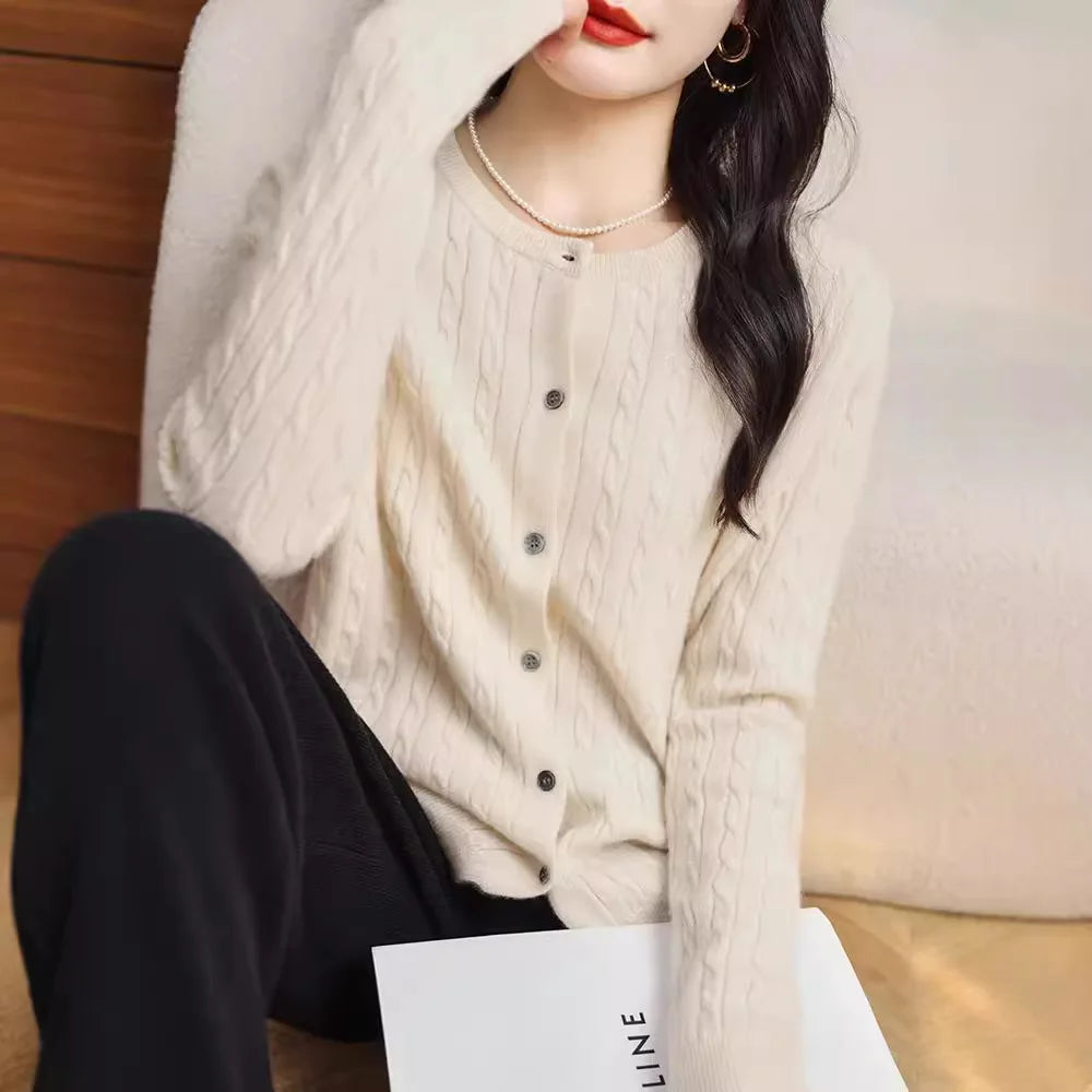 Women Cardigans Spring Autumn Winter Long Sleeve Knitted Sweaters O-neck Thick Warm Fashin Korean Cardigan Slim Fit Tops 2026