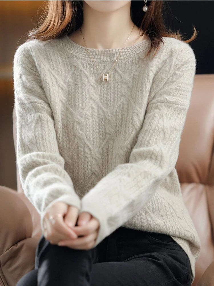 Fashion Loose Cashmere Women Sweater Autumn Winter Soft Warm Long Sleeve Solid Jumper Knitted Sweaters for Female Pullover Tops
